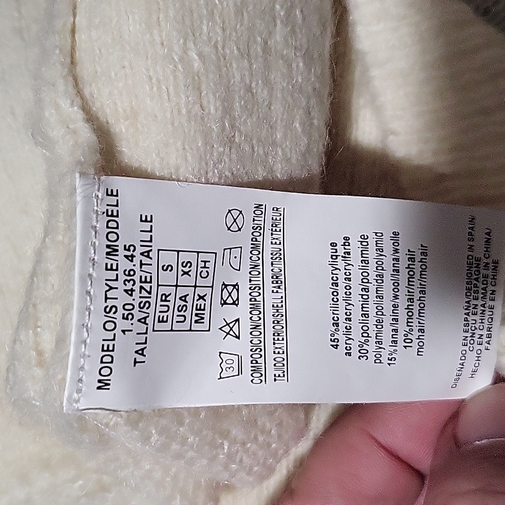 MD'M Ivory Mohair-Blend V-Neck Sweater with Turquoise Pattern Women Size M - Picture 9 of 9